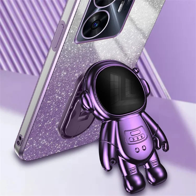 For Realme C55 Dustproof Case Electroplating Astronaut Kickstand PC+TPU Phone Shell