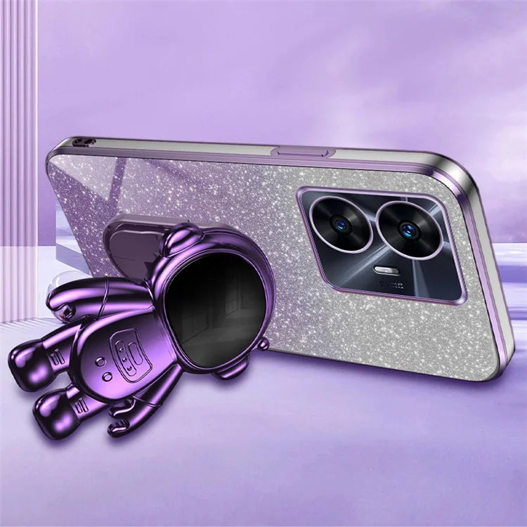 For Realme C55 Dustproof Case Electroplating Astronaut Kickstand PC+TPU Phone Shell