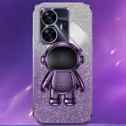 For Realme C55 Dustproof Case Electroplating Astronaut Kickstand PC+TPU Phone Shell