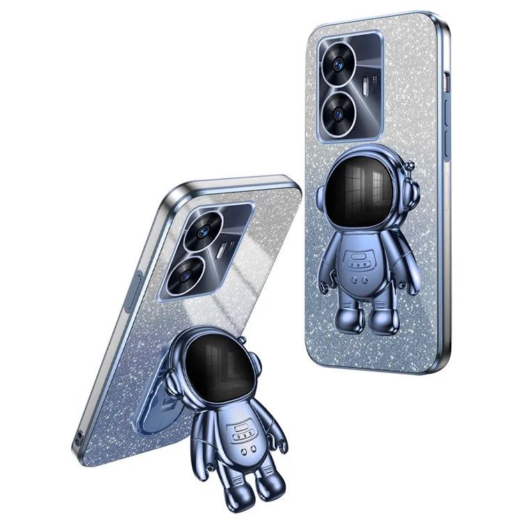 For Realme C55 Dustproof Case Electroplating Astronaut Kickstand PC+TPU Phone Shell