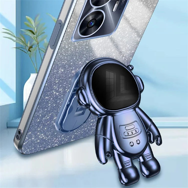 For Realme C55 Dustproof Case Electroplating Astronaut Kickstand PC+TPU Phone Shell