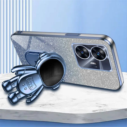 For Realme C55 Dustproof Case Electroplating Astronaut Kickstand PC+TPU Phone Shell