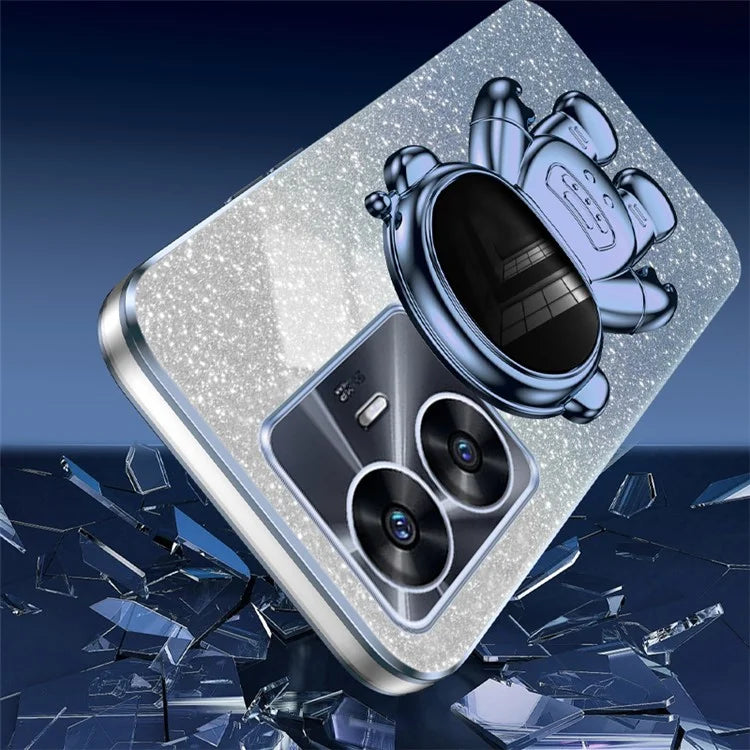 For Realme C55 Dustproof Case Electroplating Astronaut Kickstand PC+TPU Phone Shell