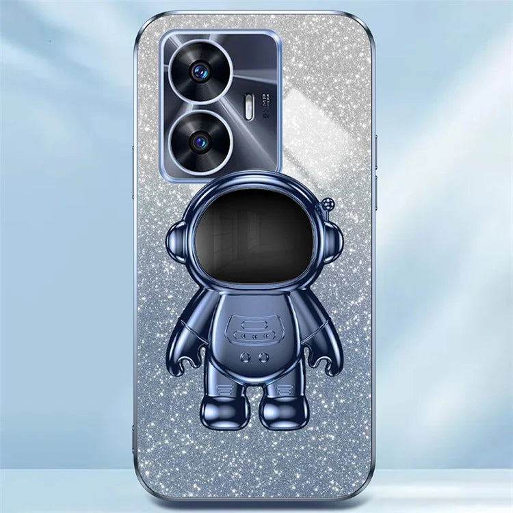 For Realme C55 Dustproof Case Electroplating Astronaut Kickstand PC+TPU Phone Shell