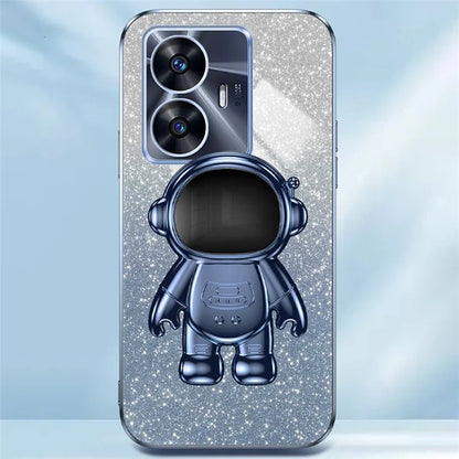 For Realme C55 Dustproof Case Electroplating Astronaut Kickstand PC+TPU Phone Shell