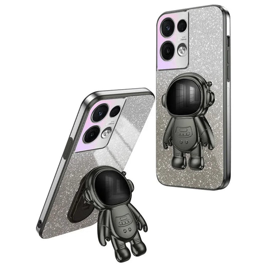 For Oppo Reno8 Pro 5G (Global Version) Astronaut Kickstand PC+TPU Case Electroplating Phone Shell