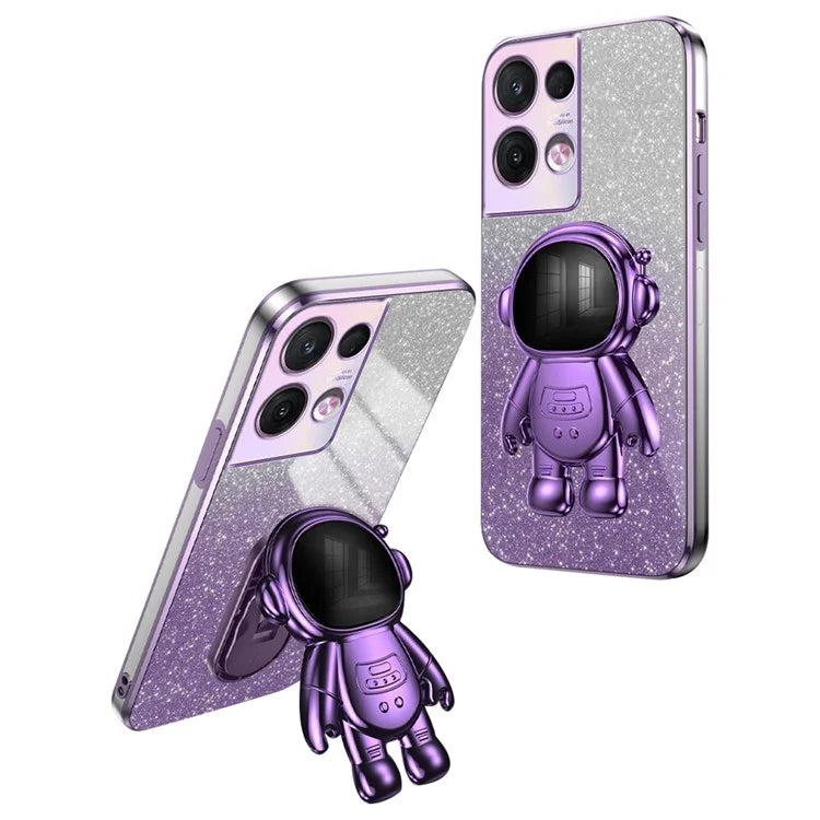 For Oppo Reno8 Pro 5G (Global Version) Astronaut Kickstand PC+TPU Case Electroplating Phone Shell