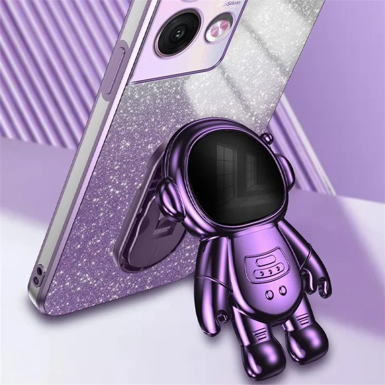 For Oppo Reno8 Pro 5G (Global Version) Astronaut Kickstand PC+TPU Case Electroplating Phone Shell