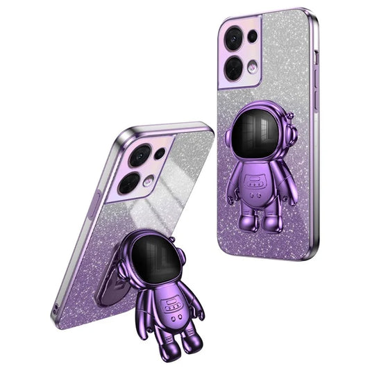 For Oppo Reno8 5G (Global Version) Electroplating Phone Case Astronaut Kickstand PC+TPU Phone Cover