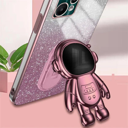 For Realme V25 / 9 Pro 5G Kickstand PC+TPU Shell Electroplating Phone Case with Cute Astronaut Decor