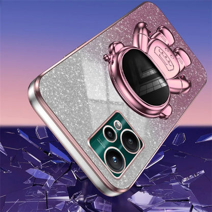 For Realme V25 / 9 Pro 5G Kickstand PC+TPU Shell Electroplating Phone Case with Cute Astronaut Decor