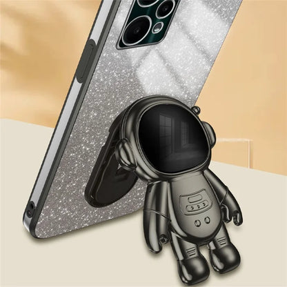 For Realme V25 / 9 Pro 5G Kickstand PC+TPU Shell Electroplating Phone Case with Cute Astronaut Decor