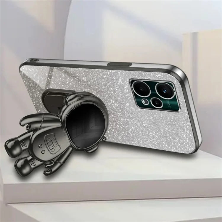 For Realme V25 / 9 Pro 5G Kickstand PC+TPU Shell Electroplating Phone Case with Cute Astronaut Decor