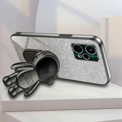 For Realme V25 / 9 Pro 5G Kickstand PC+TPU Shell Electroplating Phone Case with Cute Astronaut Decor