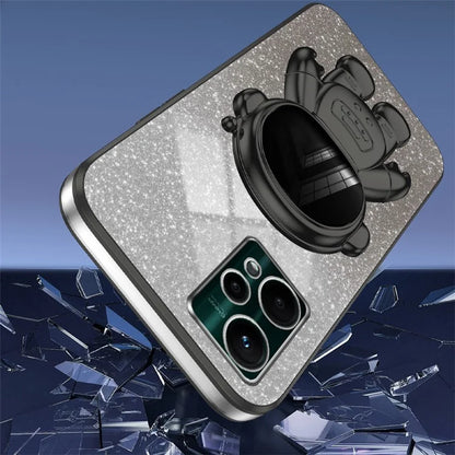For Realme V25 / 9 Pro 5G Kickstand PC+TPU Shell Electroplating Phone Case with Cute Astronaut Decor