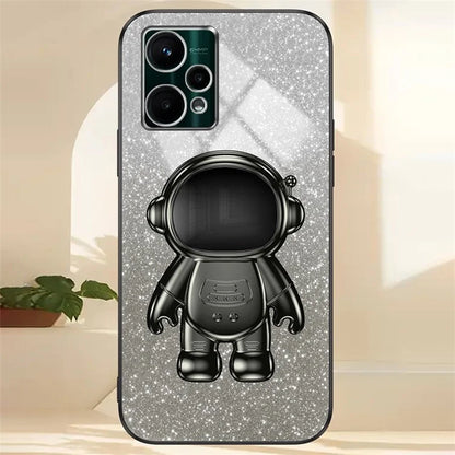 For Realme V25 / 9 Pro 5G Kickstand PC+TPU Shell Electroplating Phone Case with Cute Astronaut Decor