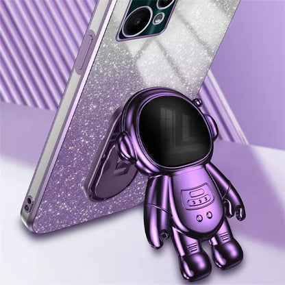 For Realme V25 / 9 Pro 5G Kickstand PC+TPU Shell Electroplating Phone Case with Cute Astronaut Decor