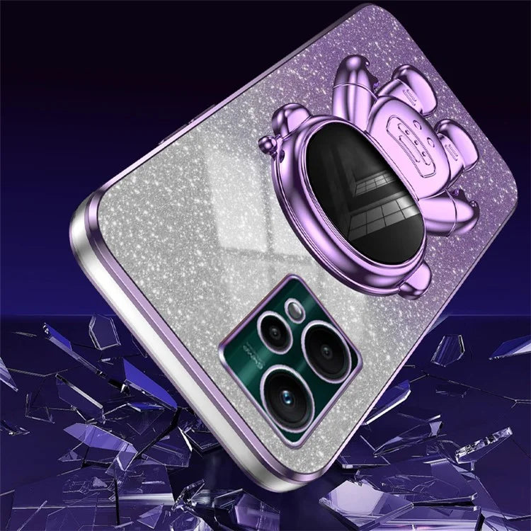 For Realme V25 / 9 Pro 5G Kickstand PC+TPU Shell Electroplating Phone Case with Cute Astronaut Decor