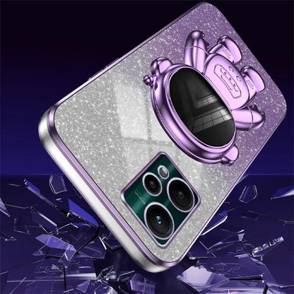 For Realme V25 / 9 Pro 5G Kickstand PC+TPU Shell Electroplating Phone Case with Cute Astronaut Decor