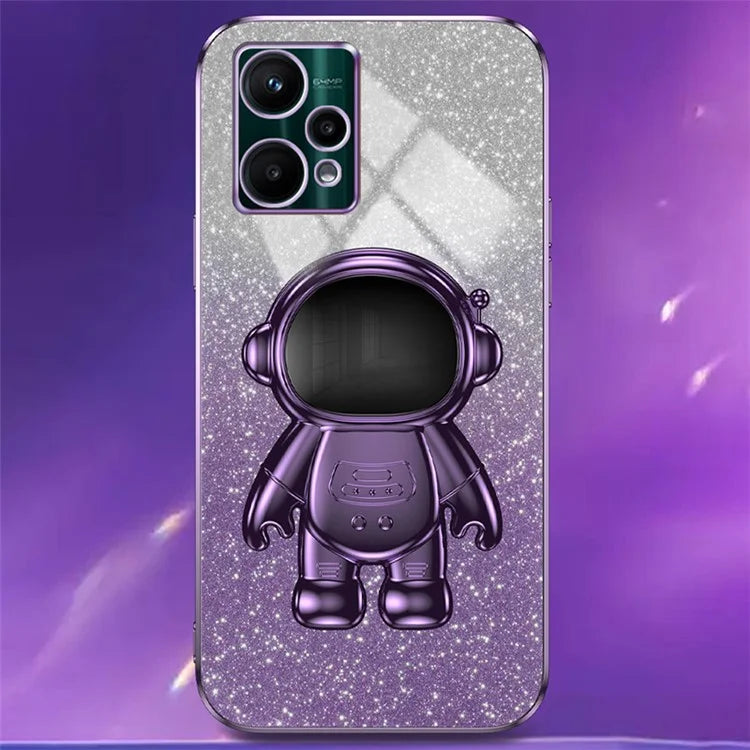 For Realme V25 / 9 Pro 5G Kickstand PC+TPU Shell Electroplating Phone Case with Cute Astronaut Decor