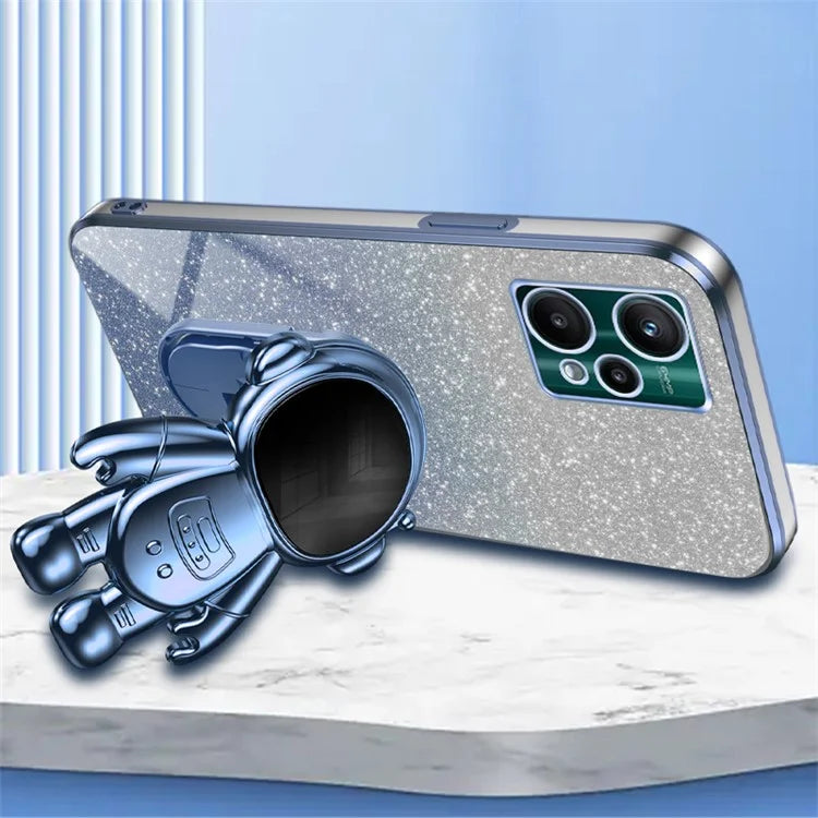 For Realme V25 / 9 Pro 5G Kickstand PC+TPU Shell Electroplating Phone Case with Cute Astronaut Decor