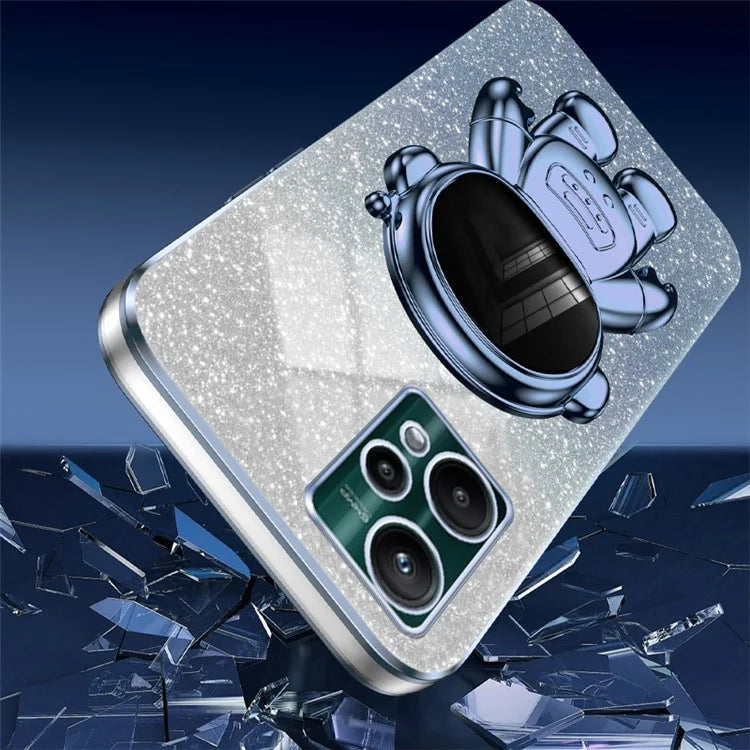 For Realme V25 / 9 Pro 5G Kickstand PC+TPU Shell Electroplating Phone Case with Cute Astronaut Decor