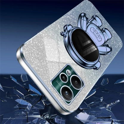 For Realme V25 / 9 Pro 5G Kickstand PC+TPU Shell Electroplating Phone Case with Cute Astronaut Decor