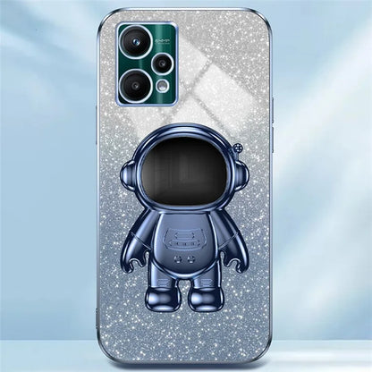For Realme V25 / 9 Pro 5G Kickstand PC+TPU Shell Electroplating Phone Case with Cute Astronaut Decor