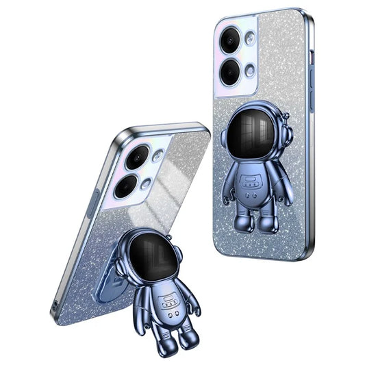 For Oppo Reno9 Pro 5G / Reno9 5G Kickstand PC+TPU Phone Cover Astronaut Decor Shell Electroplating Case