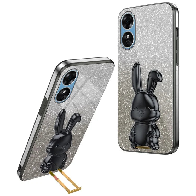 For Oppo A58 4G Anti-Scratch Cartoon Rabbit Cover Support Kickstand Phone Case