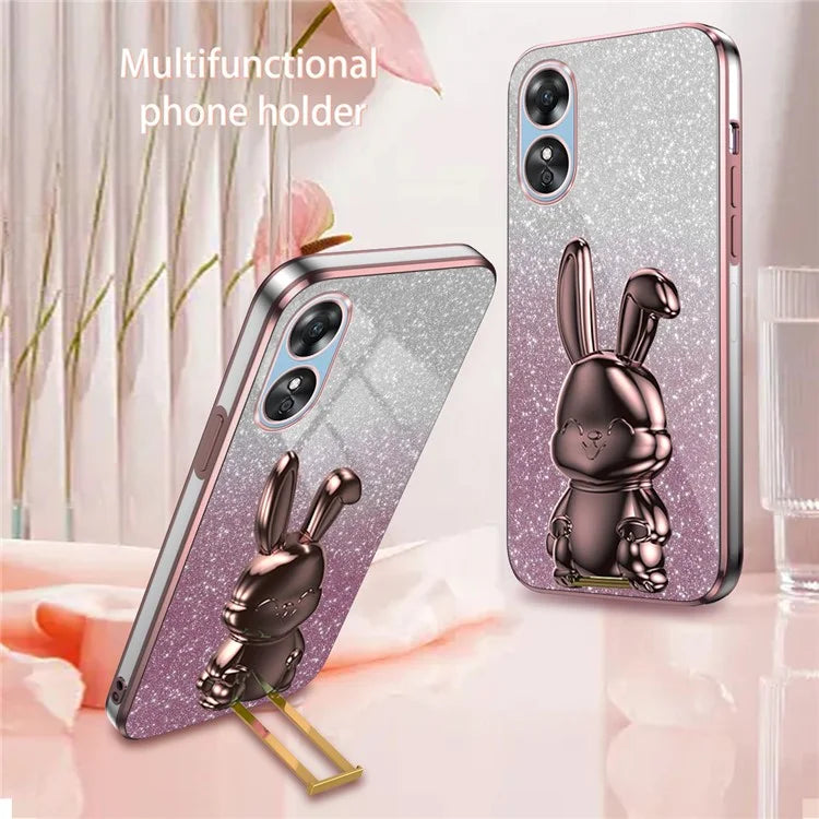 For Oppo A58 4G Anti-Scratch Cartoon Rabbit Cover Support Kickstand Phone Case