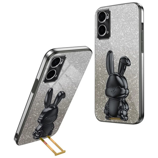 For Oppo A36 / A76 / Realme 9i 5G Mobile Phone Case Rabbit Design PC+TPU Cover with Kickstand