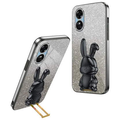 For Oppo A17 4G Cellphone Case Rabbit Design PC+TPU Cover with Kickstand