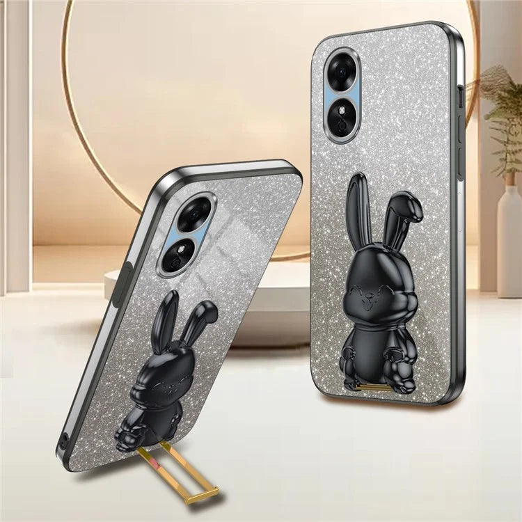 For Oppo A17 4G Cellphone Case Rabbit Design PC+TPU Cover with Kickstand