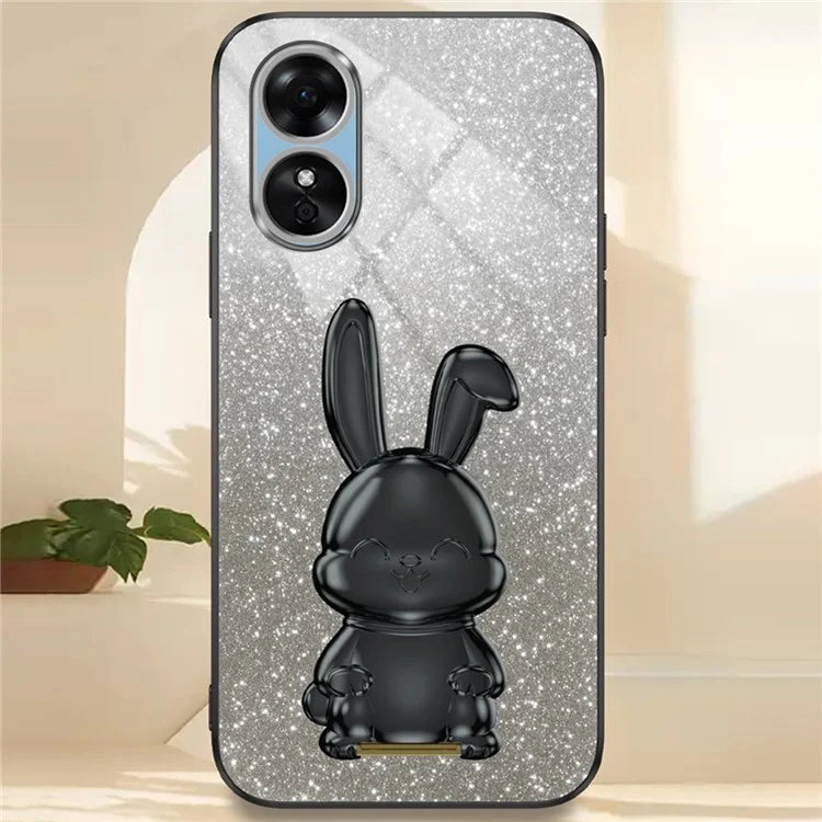 For Oppo A17 4G Cellphone Case Rabbit Design PC+TPU Cover with Kickstand