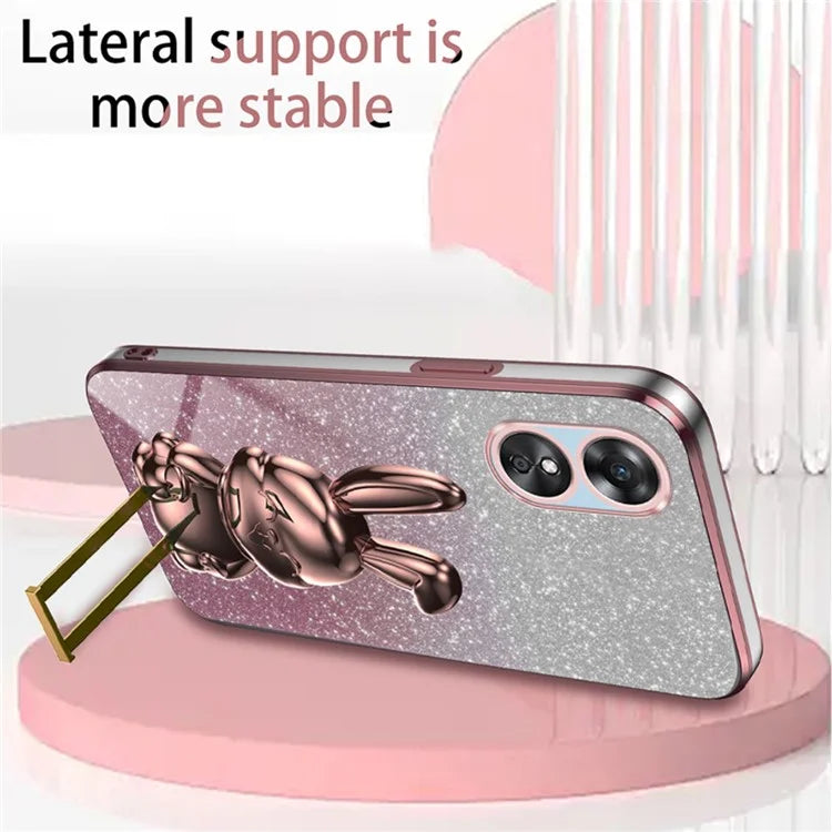 For Oppo A17 4G Cellphone Case Rabbit Design PC+TPU Cover with Kickstand