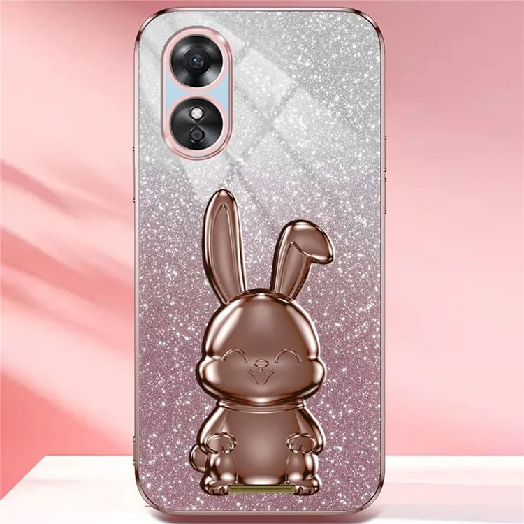 For Oppo A17 4G Cellphone Case Rabbit Design PC+TPU Cover with Kickstand