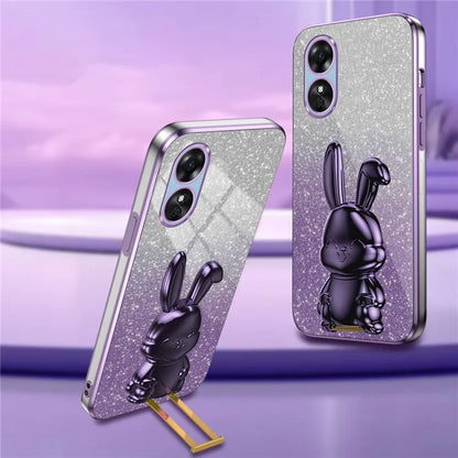 For Oppo A17 4G Cellphone Case Rabbit Design PC+TPU Cover with Kickstand