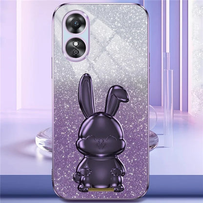 For Oppo A17 4G Cellphone Case Rabbit Design PC+TPU Cover with Kickstand