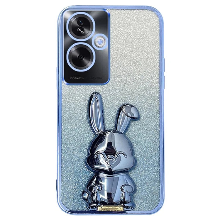 For Oppo A2 5G / A79 5G Cellphone Case Rabbit Design Electroplated PC+TPU Kickstand Cover