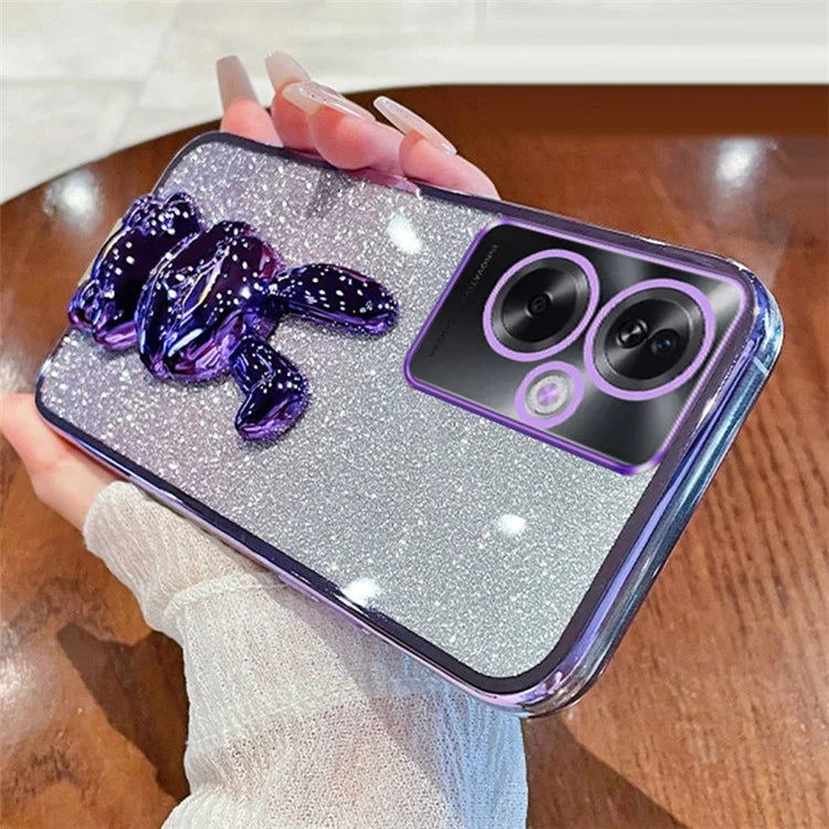 For Oppo A2 5G / A79 5G Cellphone Case Rabbit Design Electroplated PC+TPU Kickstand Cover