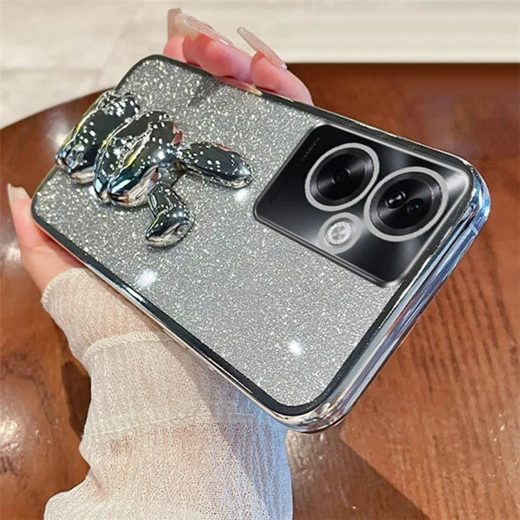 For Oppo A2 5G / A79 5G Cellphone Case Rabbit Design Electroplated PC+TPU Kickstand Cover