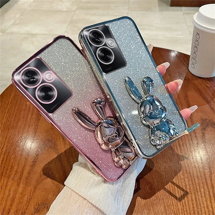 For Oppo A2 5G / A79 5G Cellphone Case Rabbit Design Electroplated PC+TPU Kickstand Cover