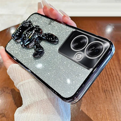 For Oppo A2 5G / A79 5G Cellphone Case Rabbit Design Electroplated PC+TPU Kickstand Cover