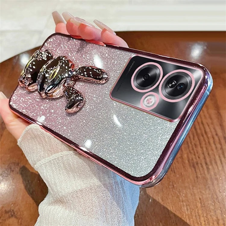 For Oppo A2 5G / A79 5G Cellphone Case Rabbit Design Electroplated PC+TPU Kickstand Cover