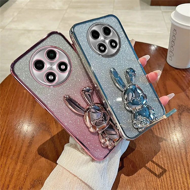 For Oppo A2 Pro 5G Electroplating Case Cartoon Rabbit PC+TPU Kickstand Cellphone Cover