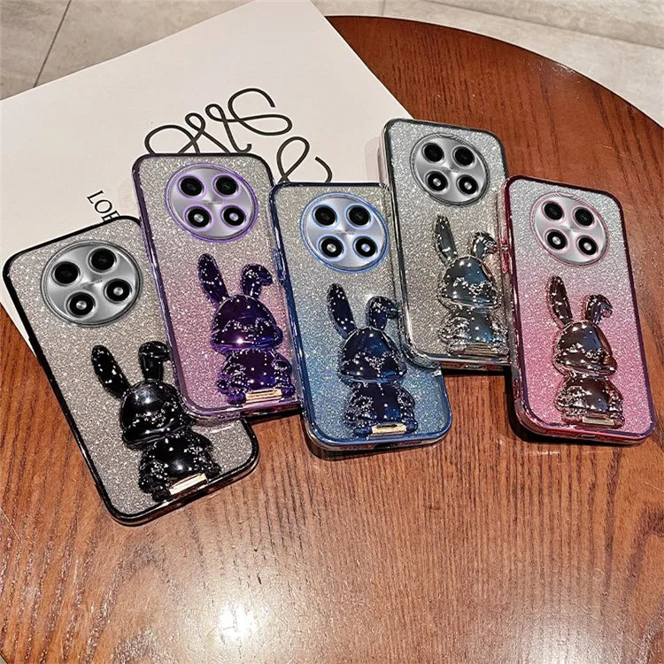 For Oppo A2 Pro 5G Electroplating Case Cartoon Rabbit PC+TPU Kickstand Cellphone Cover