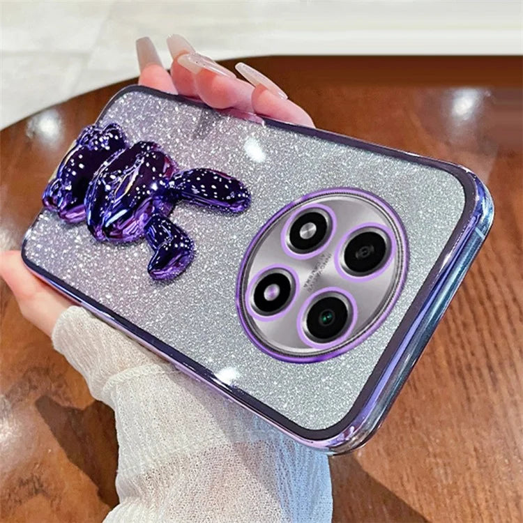 For Oppo A2 Pro 5G Electroplating Case Cartoon Rabbit PC+TPU Kickstand Cellphone Cover