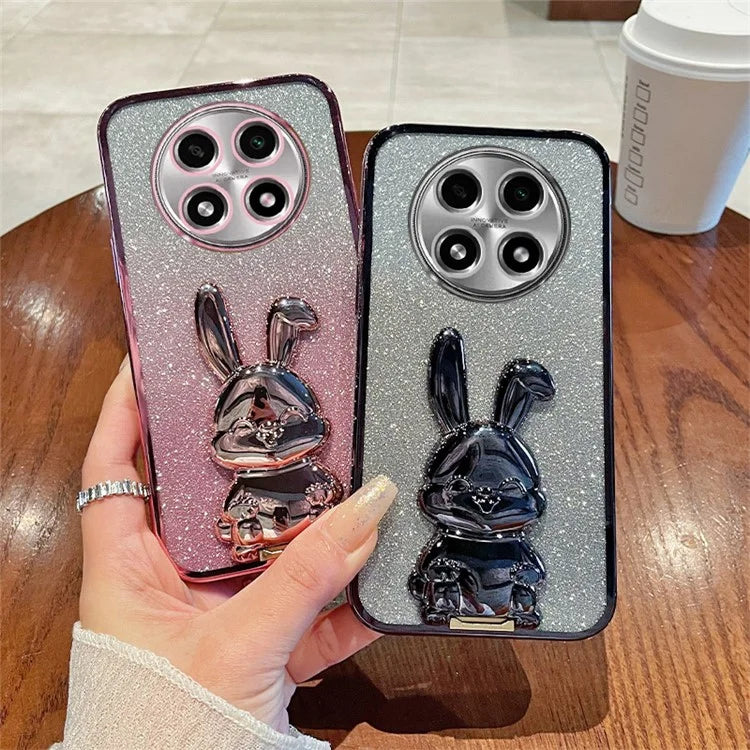 For Oppo A2 Pro 5G Electroplating Case Cartoon Rabbit PC+TPU Kickstand Cellphone Cover