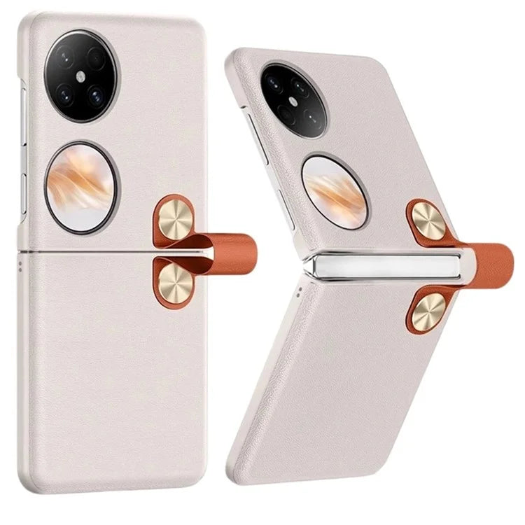 For Huawei Pocket 2 Case PU Leather + PC Phone Cover with Phone Grip Strap
